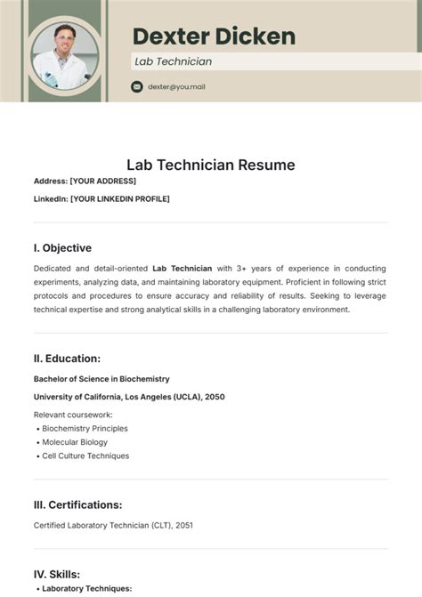 Lab Technician Resume Template