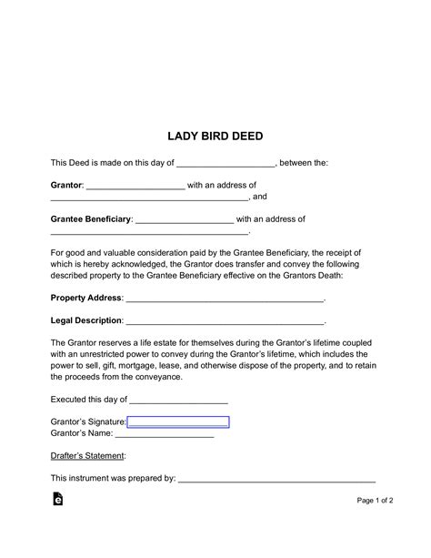 Lady Bird Deed Template