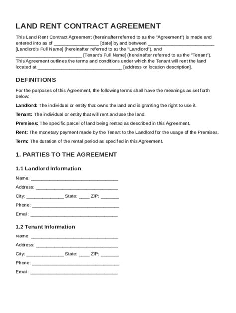 Land Rent Contract Template