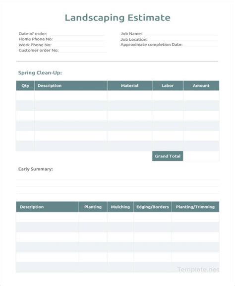 Landscape Estimate Template Free
