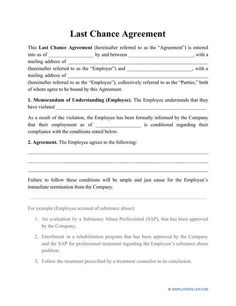 Last Chance Agreement Template