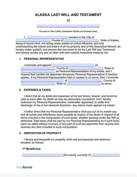 Last Will And Testament Template Alaska