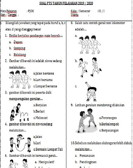 latihan soal pjok kelas 3 semester 2