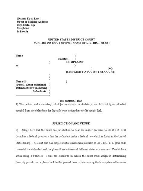 Lawsuit Filing Template