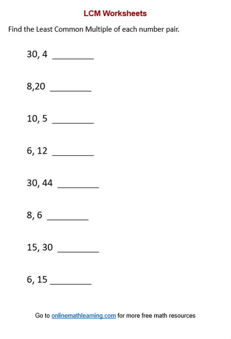 Lcm Printable Worksheets