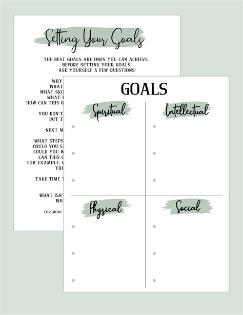 Lds Youth Goals Printable Free