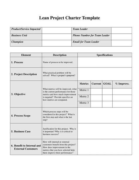 Lean Project Charter Template