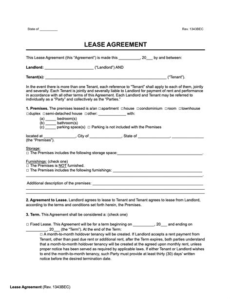 Lease Template Free