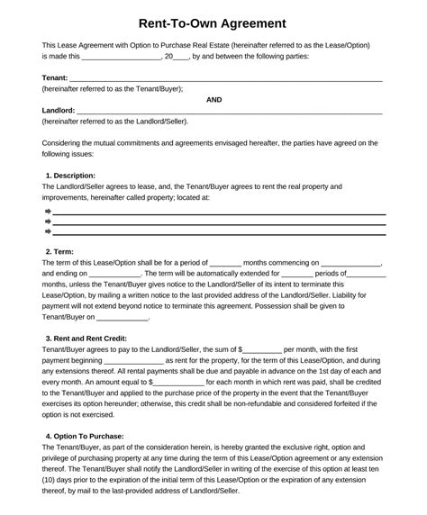 Lease To Own Contract Template