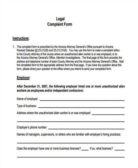 Legal Complaint Template