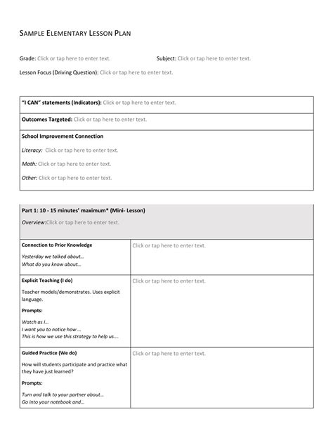 Lesson Plan Template For Elementary