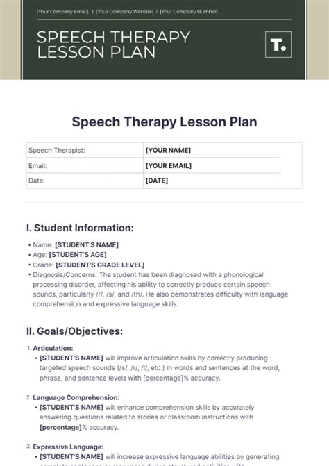 Lesson Plan Template For Speech Therapy