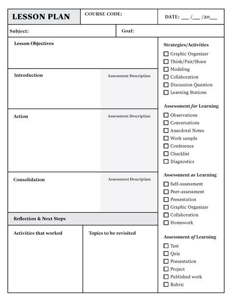Lesson Plan Template Word Free Download