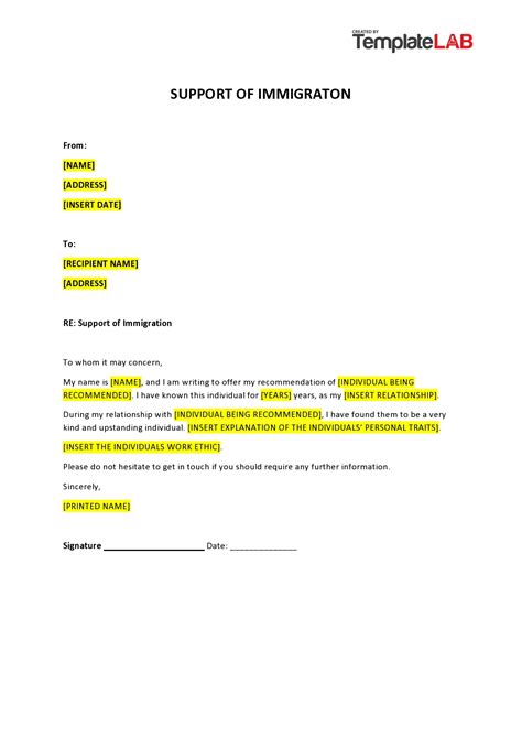 Letter For Immigration Template