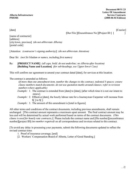 Letter Of Amendment Template