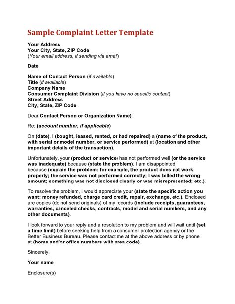Letter Of Complaint Template