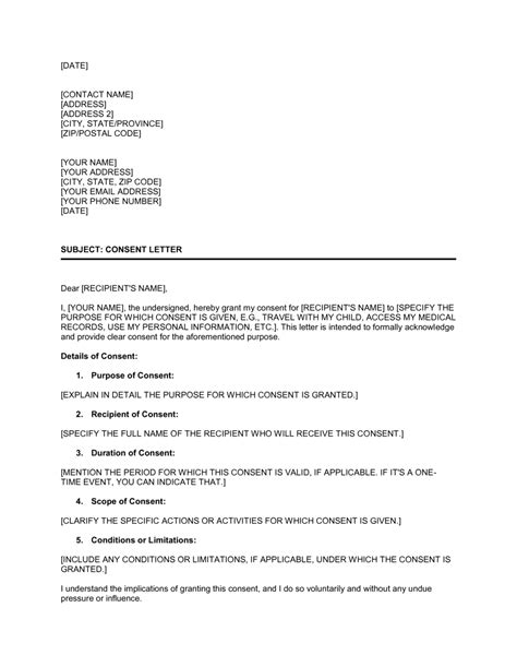 Letter Of Consent Template