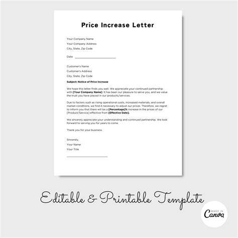 Letter Of Fee Increase Template