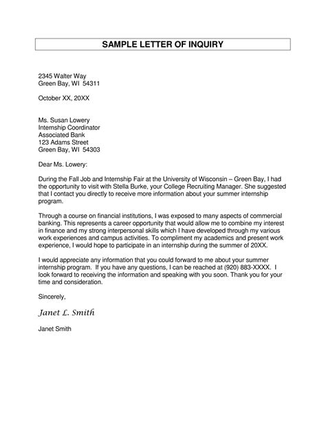 Letter Of Inquiry Template