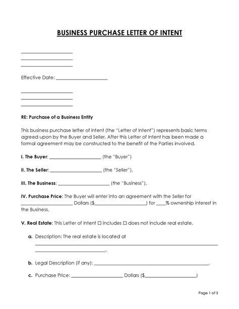 Letter Of Intent Template For Business Purchase