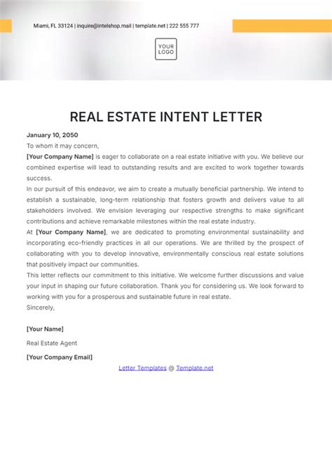 Letter Of Intent Template Real Estate