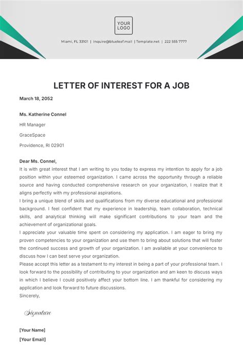 Letter Of Interest For Job Template