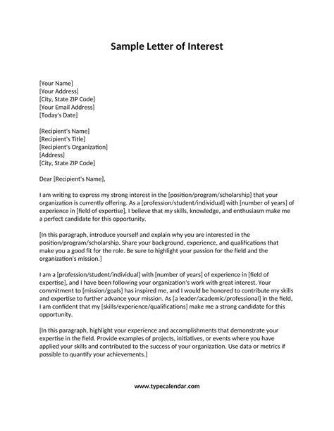 Letter Of Interest Templates