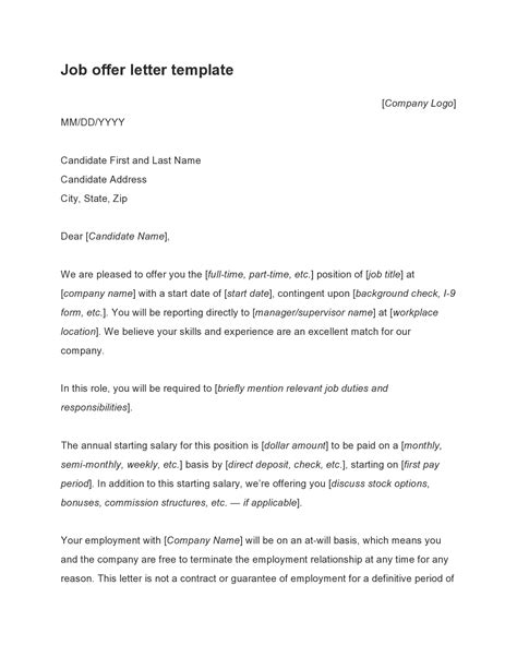 Letter Of Offer Template