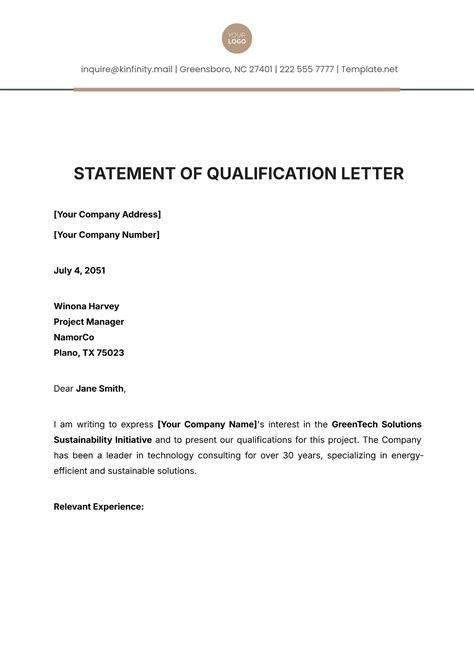 Letter Of Qualifications Template