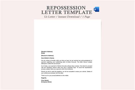 Letter Of Repossession Template