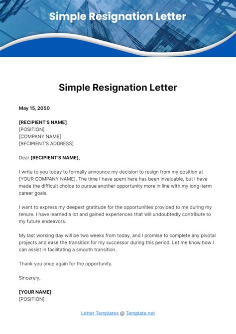 Letter Of Resignation Template Free