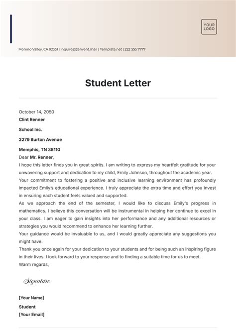 Letter Template For Students