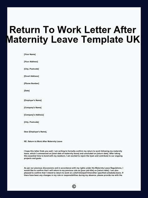 Letter Template Return To Work After Maternity