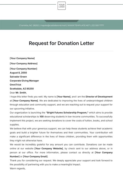 Letter Template To Ask For Donations