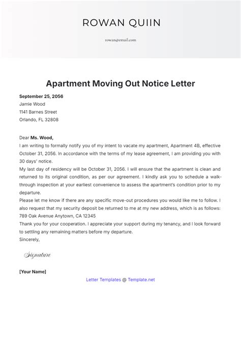 Letter Template To Landlord For Moving Out