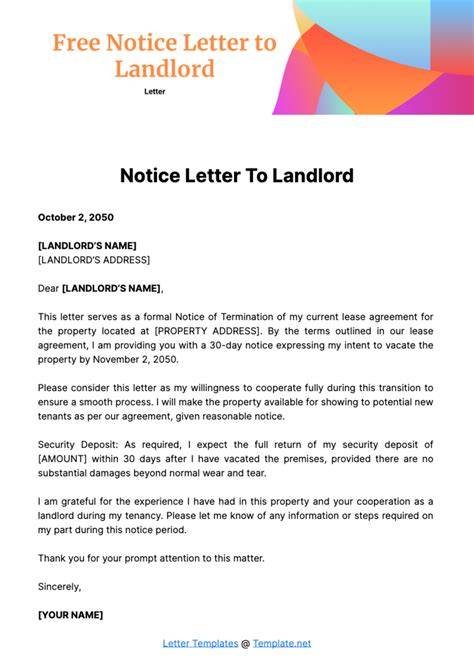 Letter To Landlord Template