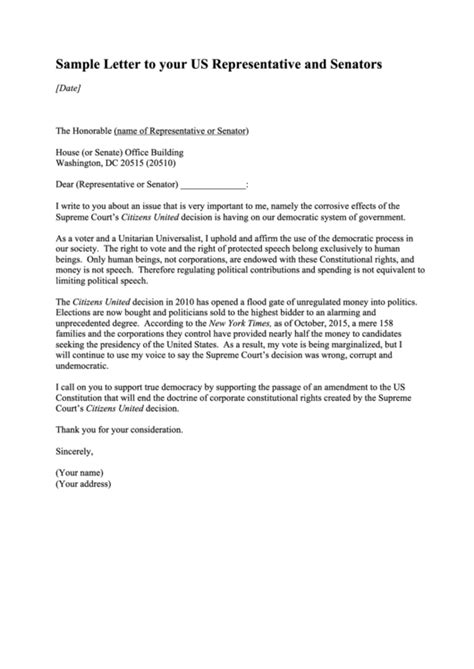 Letter To State Representative Template
