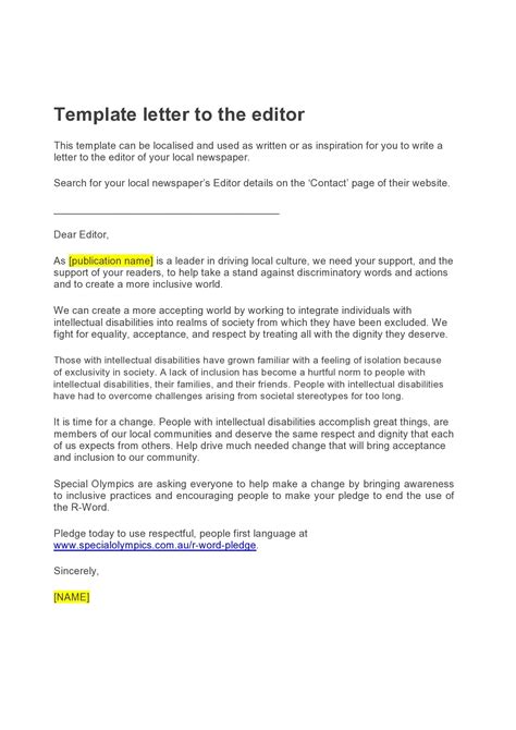 Letter To The Editor Template