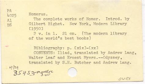 Library Of Congress Card Catalog Number System