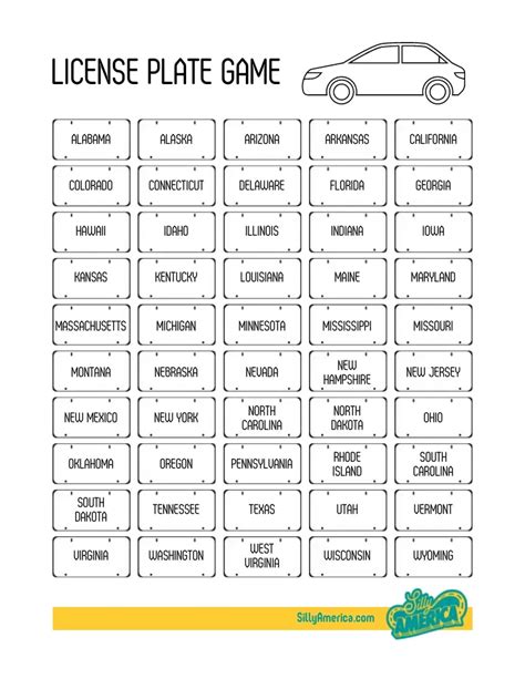 License Plate Travel Game Free Printable