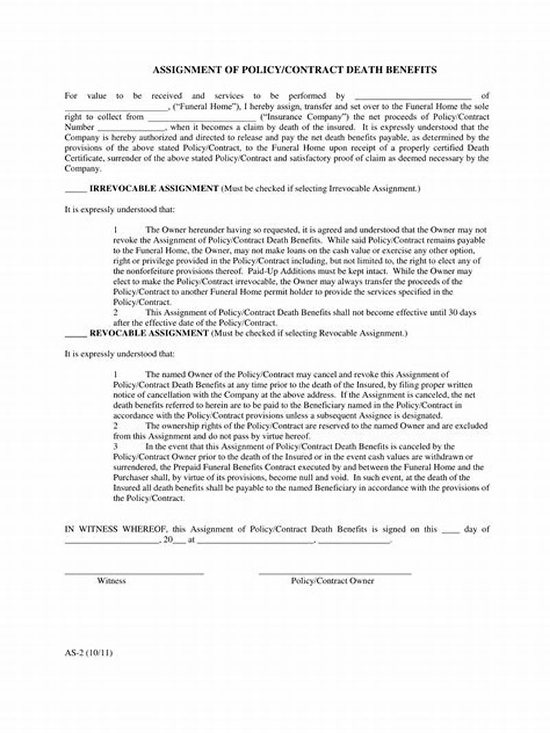 Life Insurance Assignment Form For Funeral Home