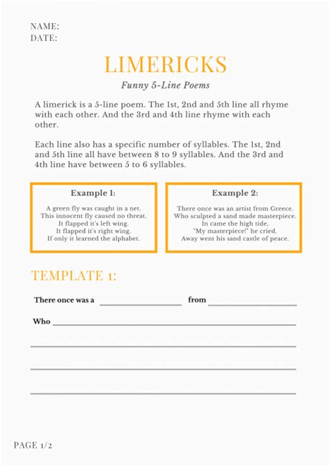 Limerick Poem Template