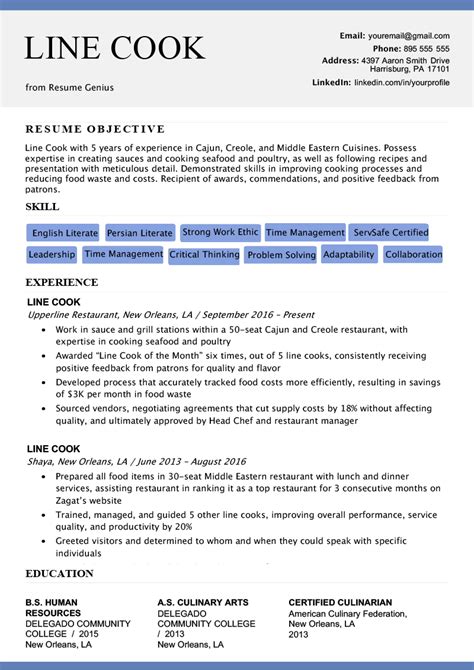 Line Cook Resume Template