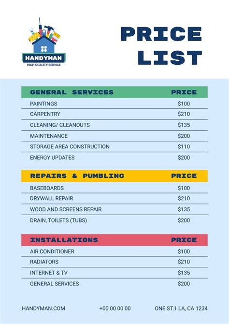 List Of Services Template
