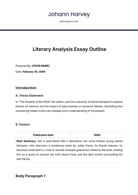 Literary Essay Template