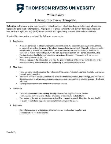 Literature Review Template Example