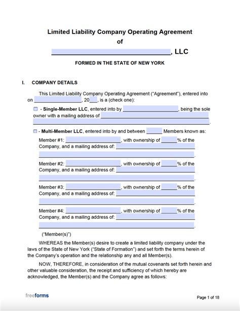 Llc Operating Agreement Template New York