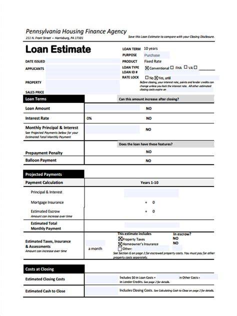 Loan Estimate Template