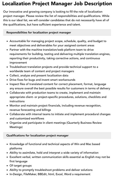 Localization Project Manager Career