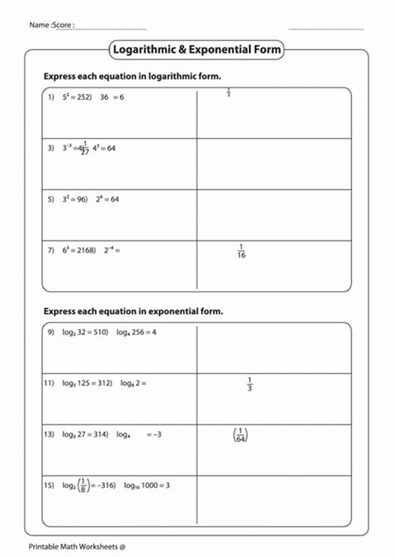 Logarithm To Exponential Form Worksheet